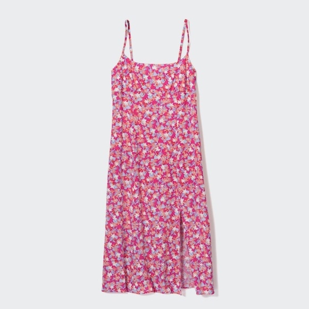 NWOT Uniqlo Floral Pink Printed Front Slit Camisole Midi Dress | Size XS